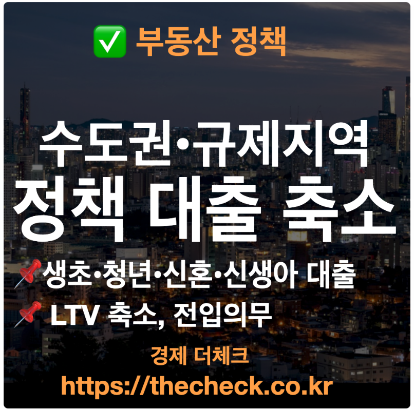 수도권•규제지역 정책대출 축소 LTV 규제 강화 (6.28 시행)