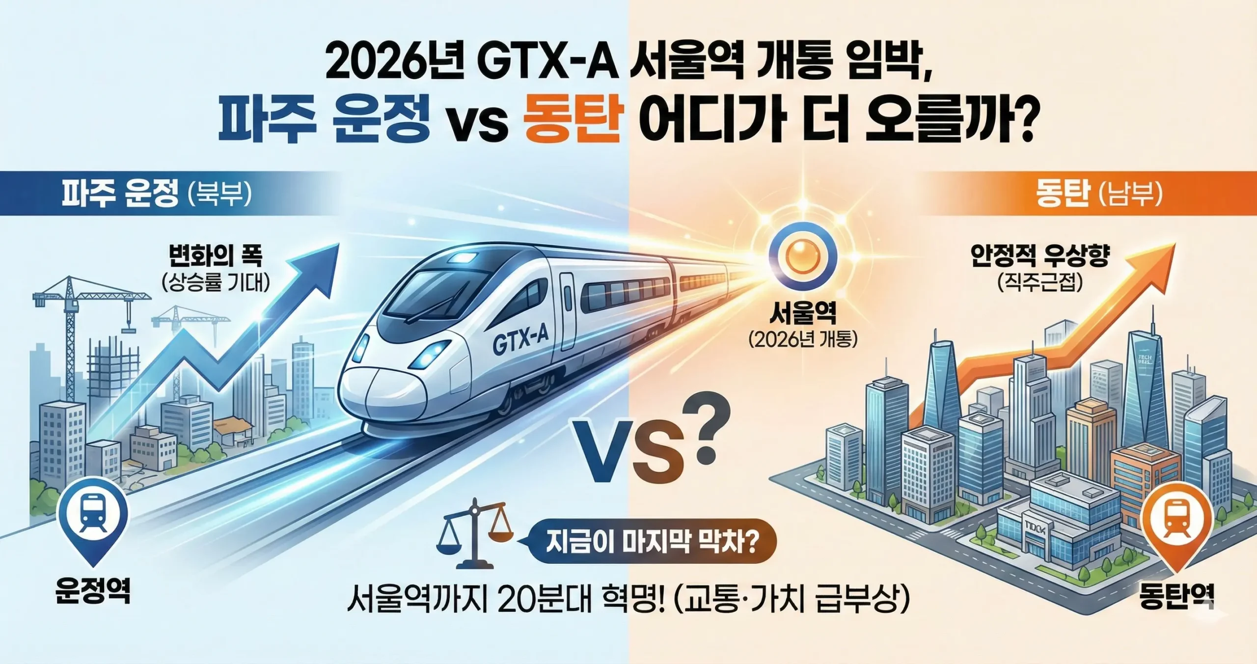 2026년 GTX-A 서울역 개통 임박, 파주 운정 vs 동탄 어디가 더 오를까?