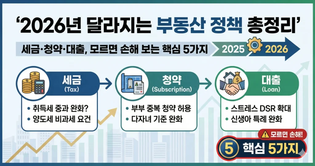 2026년 달라지는 부동산 정책 총정리: 세금·청약·대출, 모르면 손해 보는 핵심 5가지