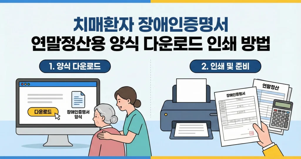 치매환자 장애인증명서 연말정산용 양식 다운로드 및 인쇄 방법