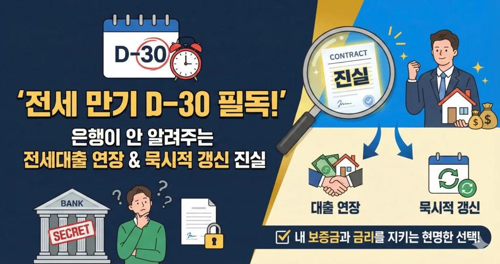 전세 만기 D-30 필독! 은행이 안 알려주는 전세대출 연장 & 묵시적 갱신 진실