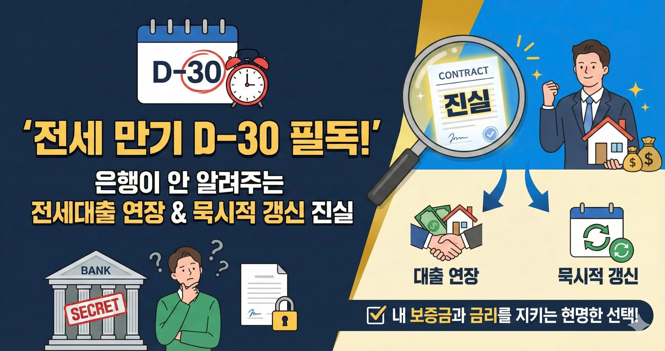 전세 만기 D-30 필독! 은행이 안 알려주는 전세대출 연장 & 묵시적 갱신 진실