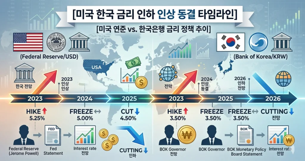 미국 한국 금리 인하 인상 동결 타임라인