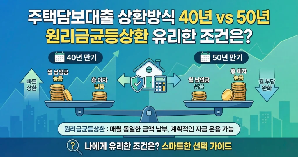 주택담보대출 상환방식 40년 vs 50년 원리금균등상환 유리한 조건은?