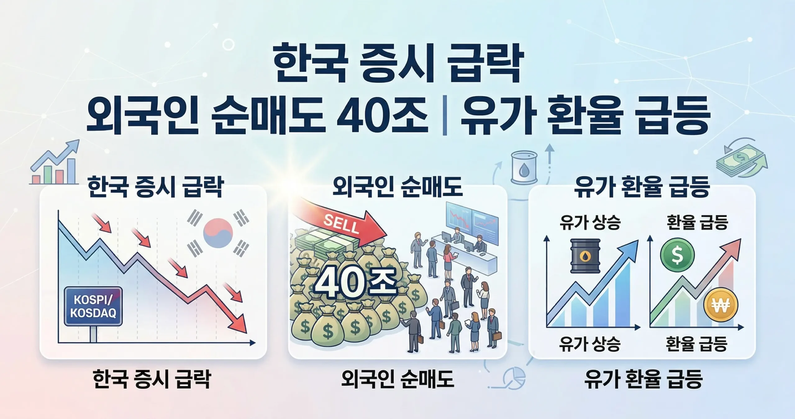 한국 증시 급락 외국인 순매도 40조 유가 환율 급등