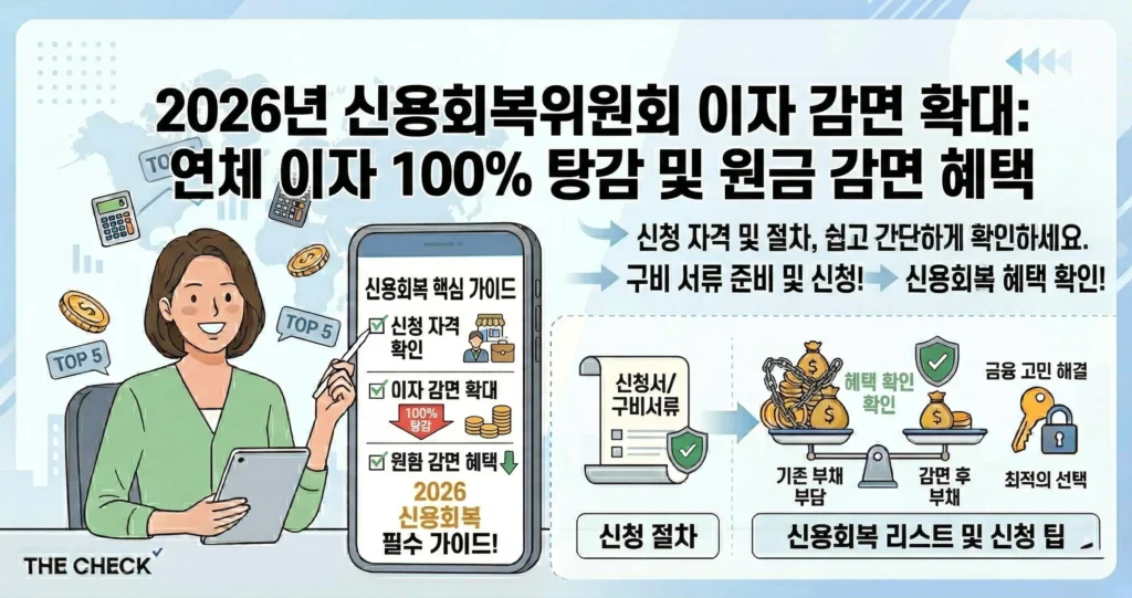 2026년 신용회복위원회 이자 감면 확대 연체 이자 100% 탕감 및 원금 감면 혜택