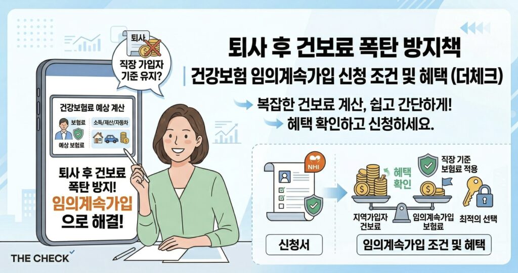 퇴사 후 건보료 폭탄 방지책 | 건강보험 임의계속가입 신청 조건 및 혜택 (더체크)