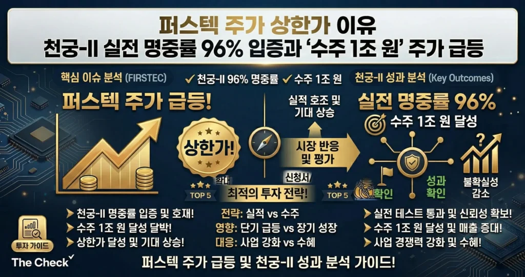 퍼스텍 주가 상한가 이유 천궁-II 실전 명중률 96% 입증과 '수주 1조 원' 주가 급등
