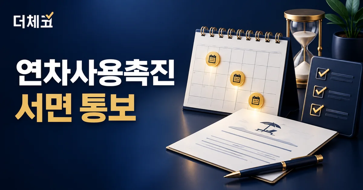 달력의 6개월·10일·2개월 표식과 휴가 신청서, 직원별 체크리스트를 표현한 연차사용촉진 안내