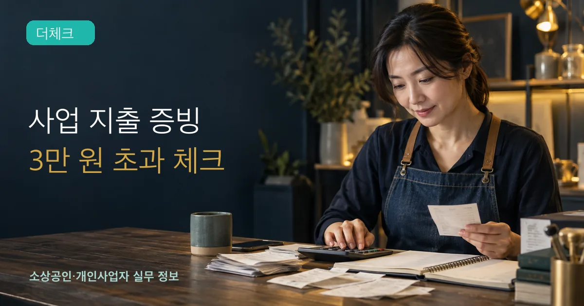 개인사업자가 영수증과 카드전표를 계산기 옆에서 분류하는 모습