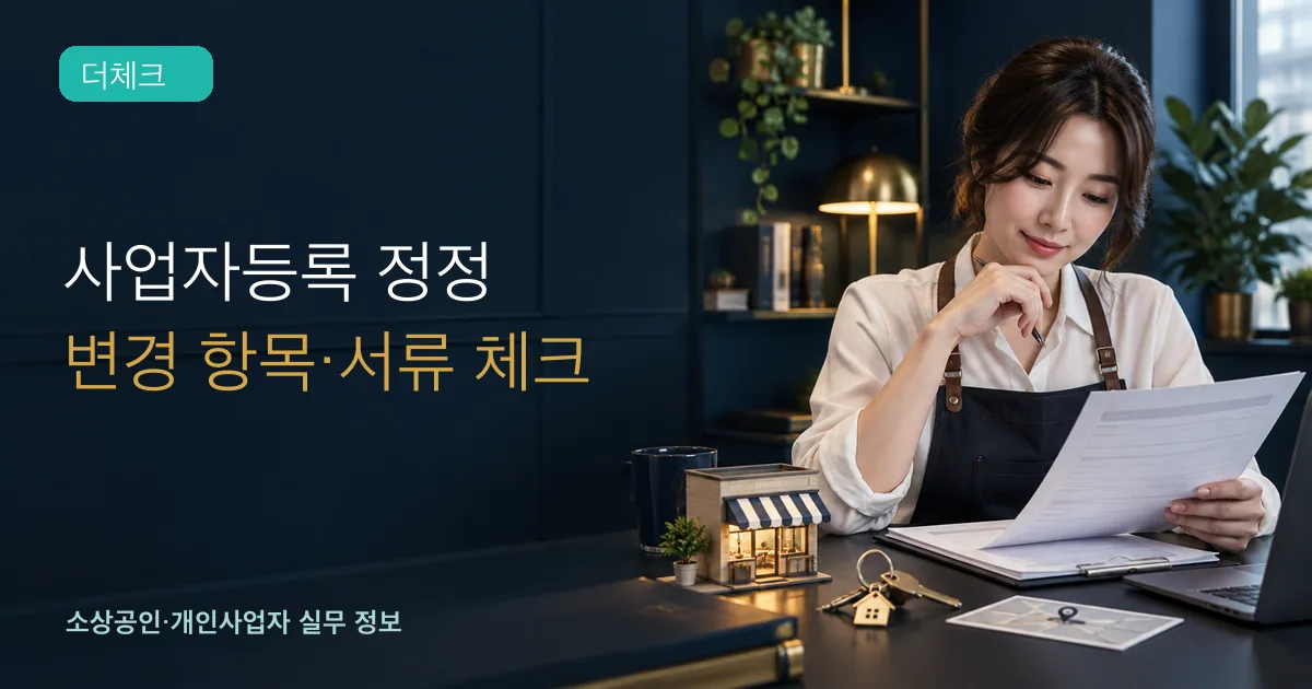 사업자가 사업자등록 정정 서류와 점포 주소를 확인하는 모습