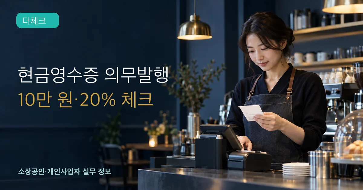 카페 사업자가 현금영수증 단말기와 영수증을 확인하는 모습