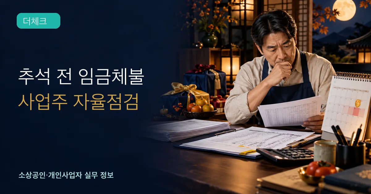 추석 달력과 급여대장을 확인하는 소상공인