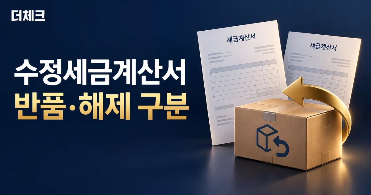 반품 상자와 수정 전후 계산서, 되돌림 화살표로 표현한 수정세금계산서