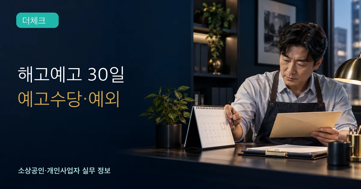 사업주가 직원 일정과 해고예고 문서를 신중히 검토하는 모습