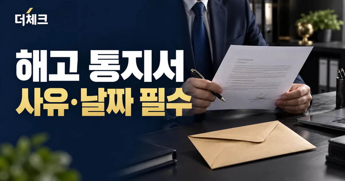 해고 사유 서면통지 실무를 표현한 업무 서류와 주제 비주얼