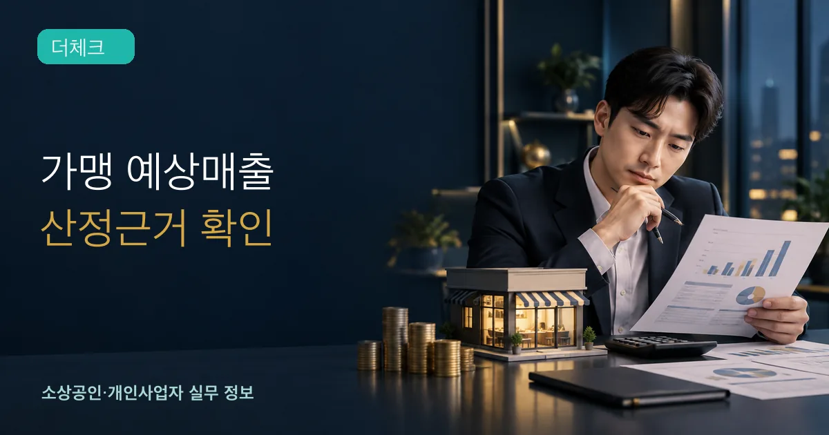 예비 창업자가 가맹 예상매출 자료와 계산기를 검토하는 모습