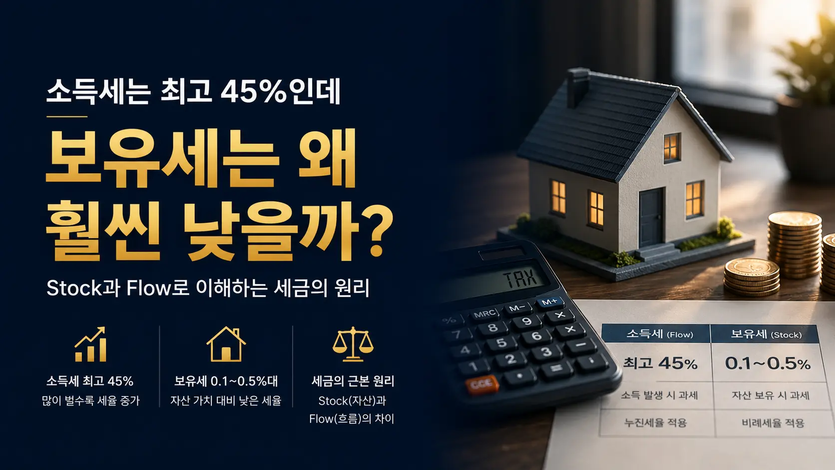 소득세는 최고 45%인데 보유세는 왜 훨씬 낮을까?｜Stock과 Flow로 이해하는 세금의 원리