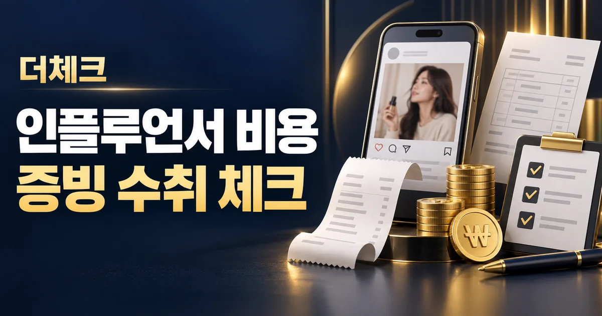 스마트폰 광고화면과 계약서, 영수증·동전으로 표현한 인플루언서 비용 증빙