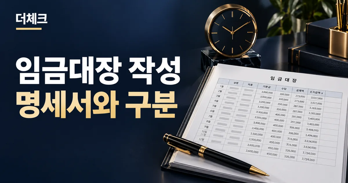 임금대장 작성 실무를 표현한 서류와 주제 비주얼