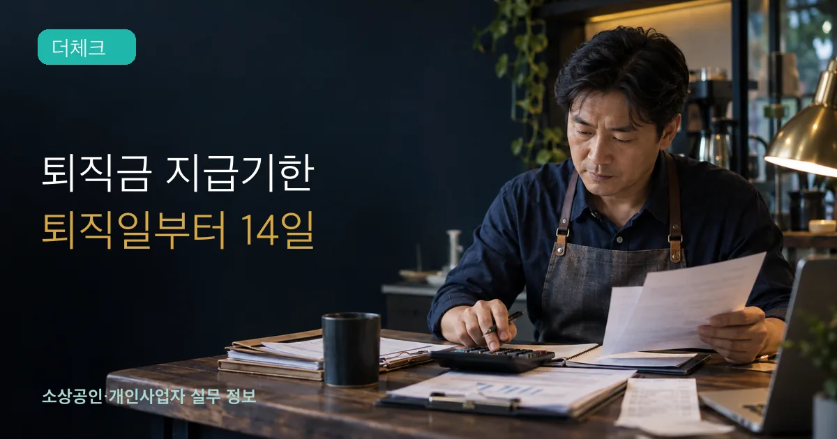 사업주가 계산기와 급여자료로 퇴직 정산을 하는 모습