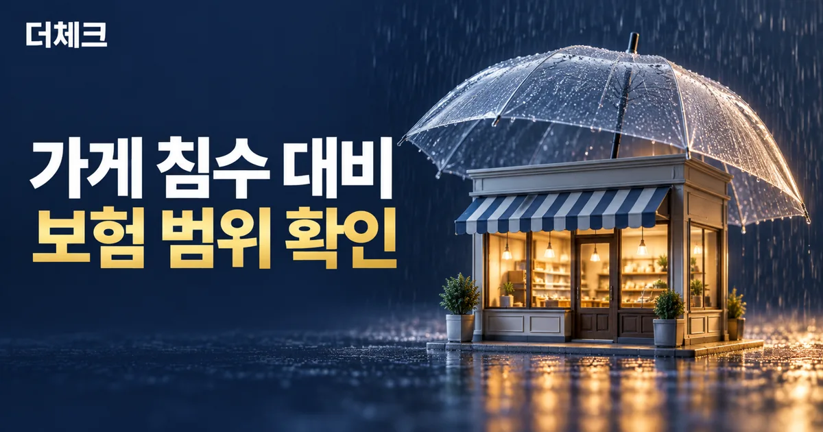 비를 막는 우산 아래 가게와 재고 상자로 표현한 소상공인 풍수해 대비