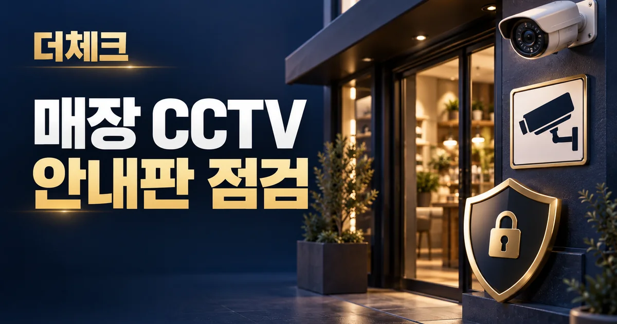 매장 입구 CCTV와 안내판, 개인정보 보호 방패로 표현한 영상정보 관리