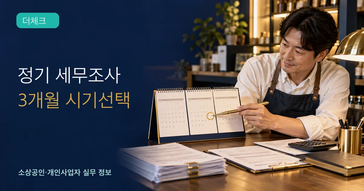사업자가 3개월 달력과 세무조사 서류를 검토하는 모습