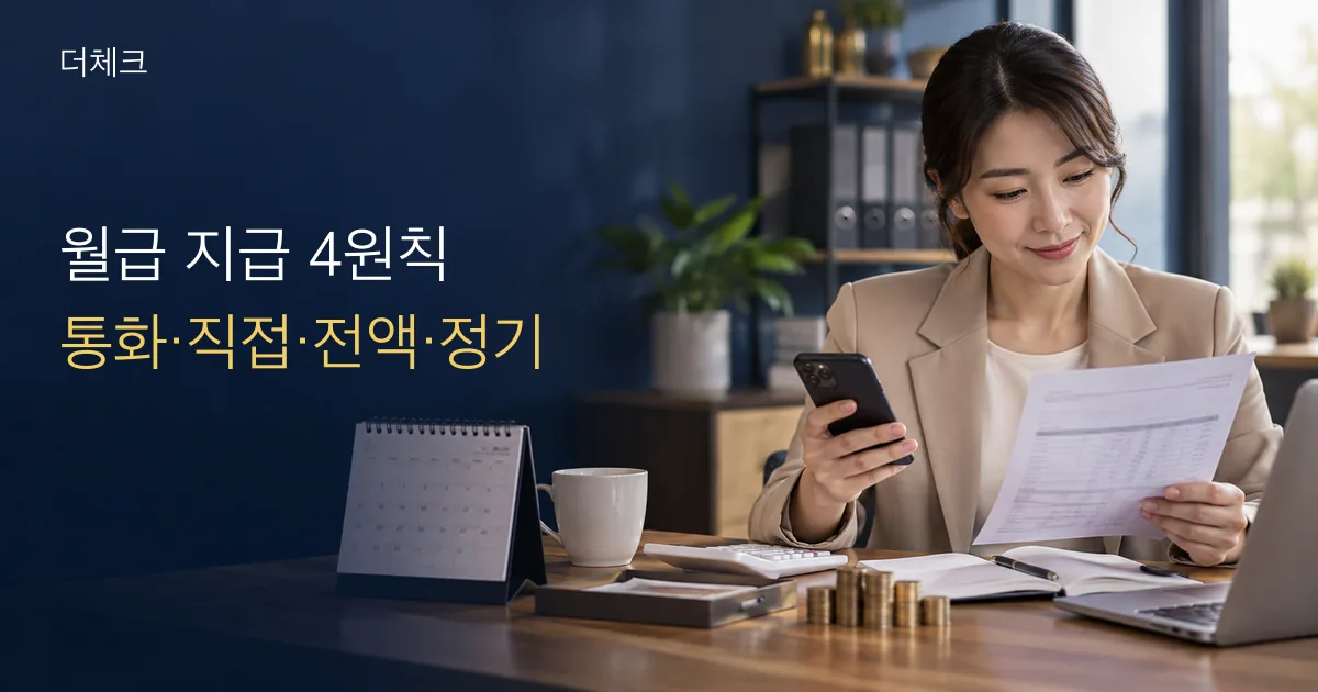임금 지급 4원칙 실무를 표현한 서류와 사업 현장 비주얼