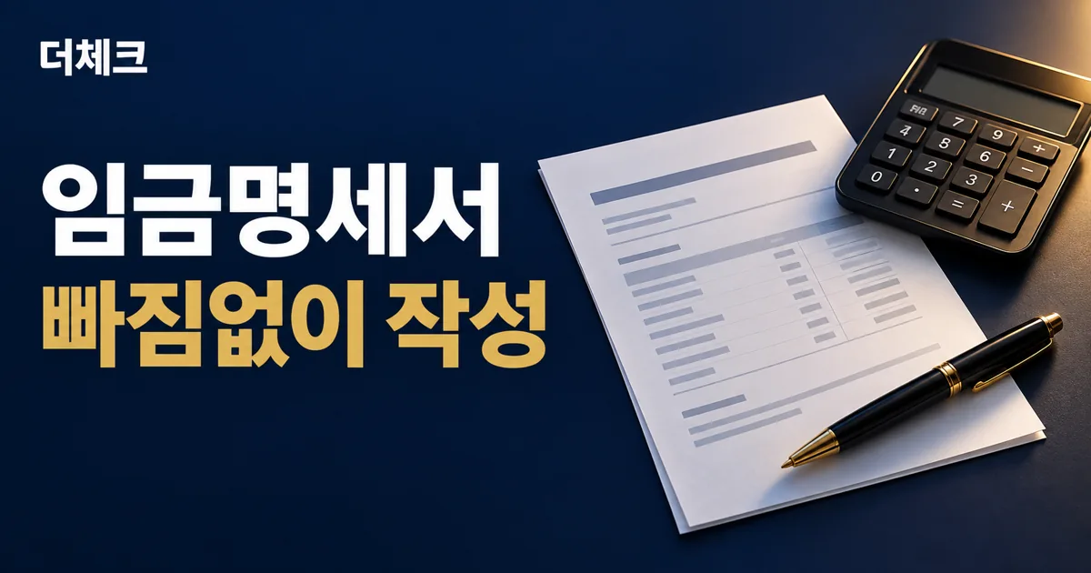 급여 명세서와 계산기·펜으로 표현한 임금 구성 항목과 공제내역 확인
