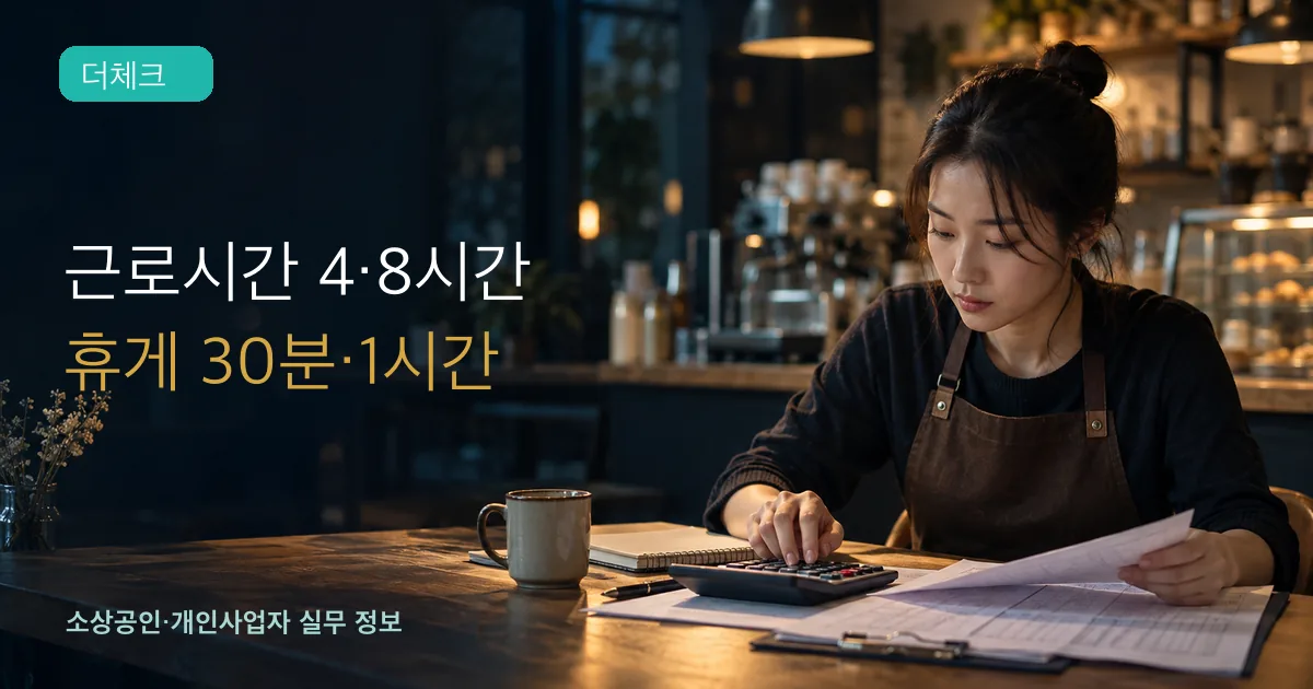 카페 사업자가 계산기와 근무표로 직원 휴게시간을 배치하는 모습