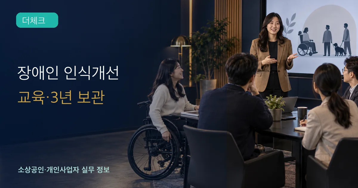 장애인 인식개선 교육의 기준과 처리 순서를 확인하는 소상공인 실무 장면