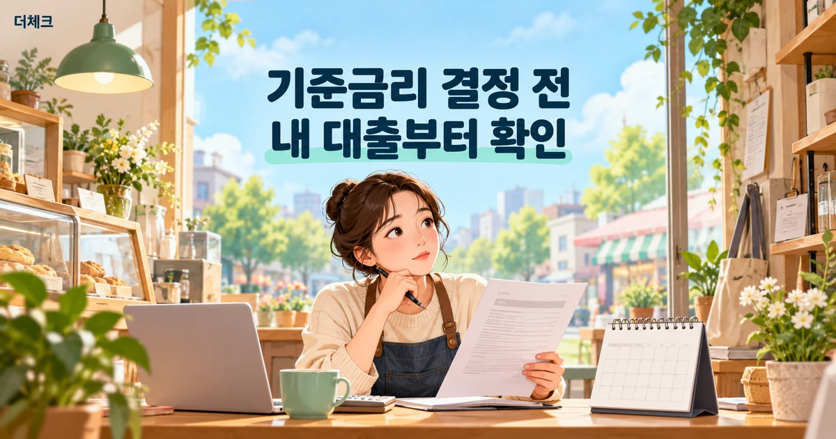 기준금리 결정 일정을 앞두고 대출 계약서와 달력을 확인하는 사업자 삽화