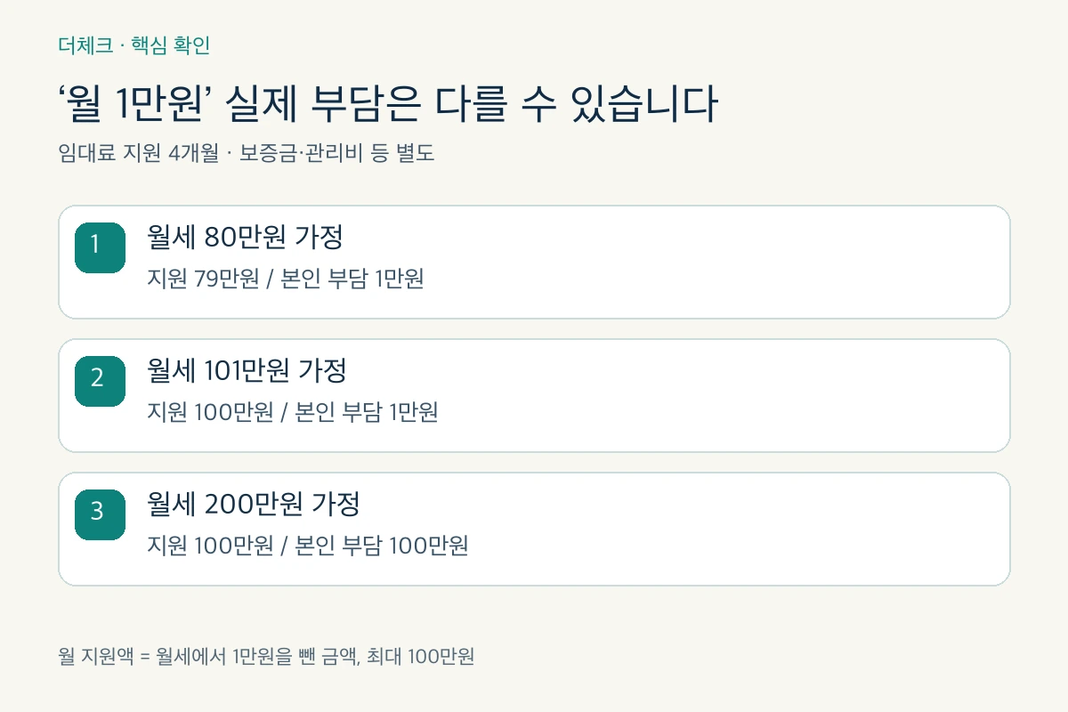 부산 다시채움 월세 80만원 101만원 200만원 가정별 지원액과 본인 부담 비교