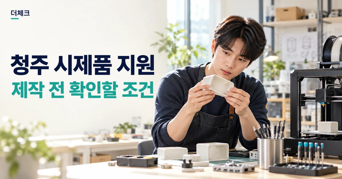 청주 시제품 지원으로 제품 모형과 제작 설계를 살피는 장면