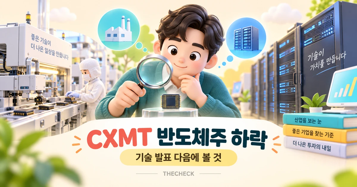 CXMT D램 기술 발표 이후 양산과 서버 납품을 확인하는 투자자 일러스트