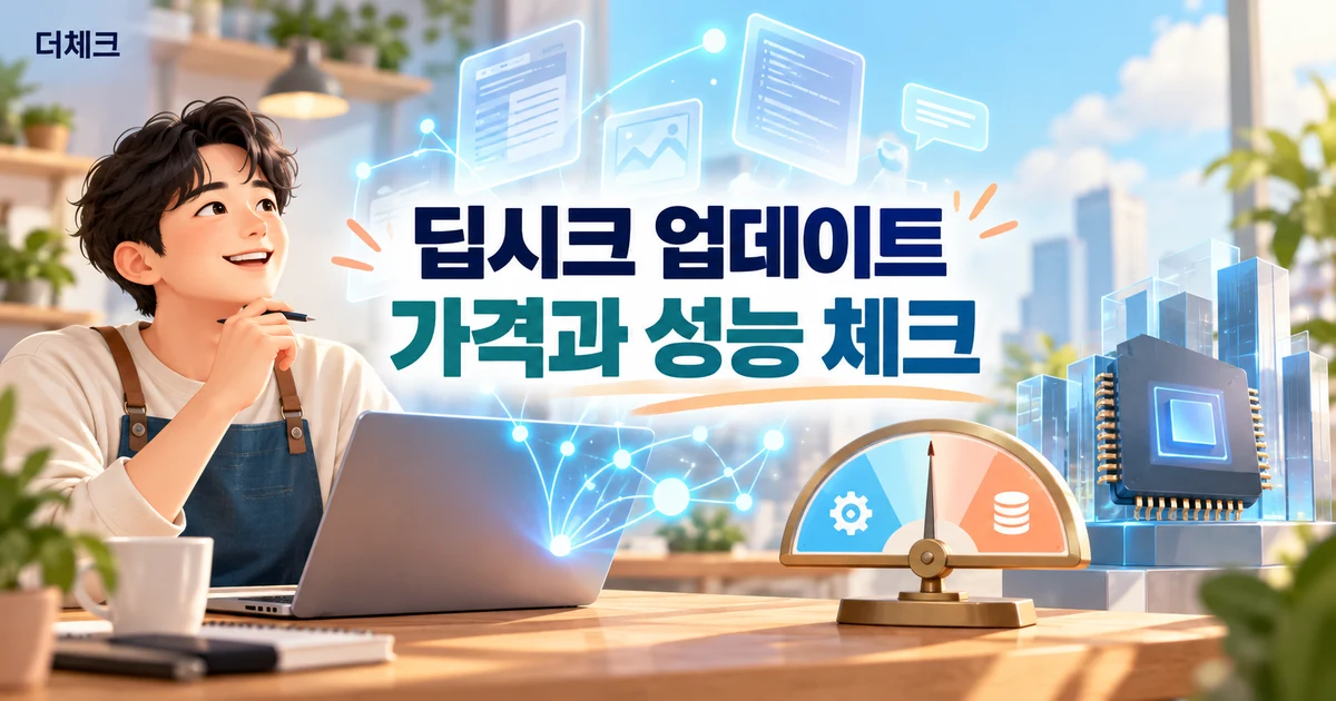 딥시크 업데이트의 가격과 성능을 비교하는 사업자와 추상 AI 반도체 일러스트