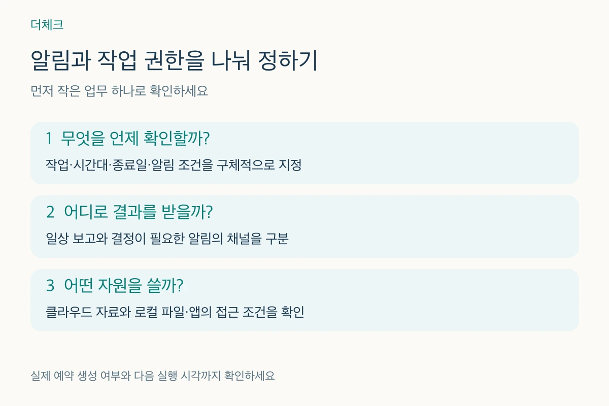 반복 작업을 요청할 때 할 일·시간·알림 조건·결과 위치를 정하는 순서