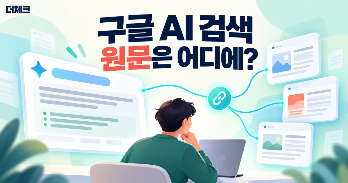 구글 AI 검색 답변에서 원문 페이지로 이동하는 연결을 표현한 일러스트