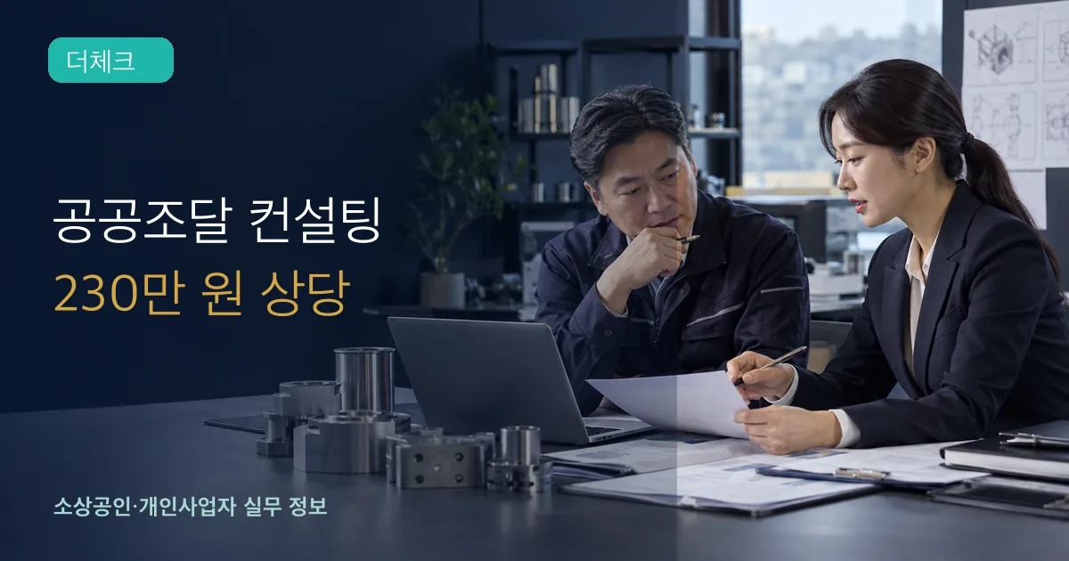 인천 중소기업 대표가 제품 샘플과 조달 입찰 준비표를 상담하는 장면