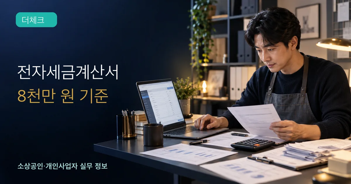 개인사업자가 노트북으로 전자세금계산서와 매출자료를 확인하는 장면