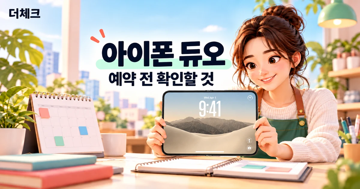 아이폰 듀오 사전예약을 살펴보며 가로로 펼친 아이폰 듀오를 양손으로 든 사업자