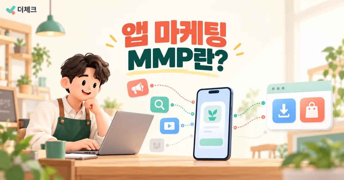 앱 마케팅 MMP로 광고 유입과 앱 설치 후 구매 성과를 연결해 살펴보는 일러스트