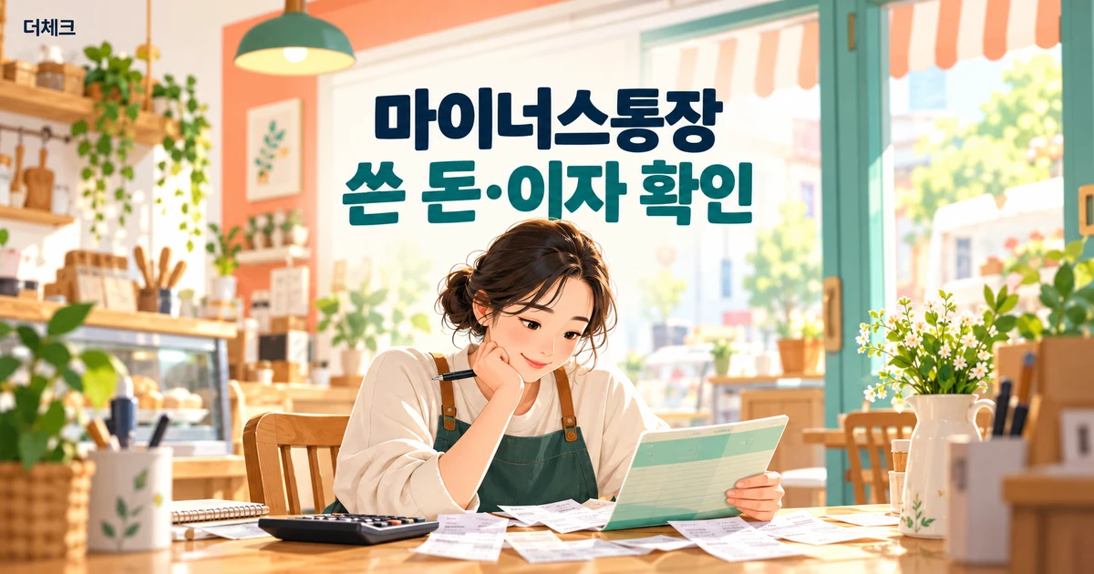 마이너스통장 사용액과 이자를 장부와 계산기로 점검하는 사업자 삽화