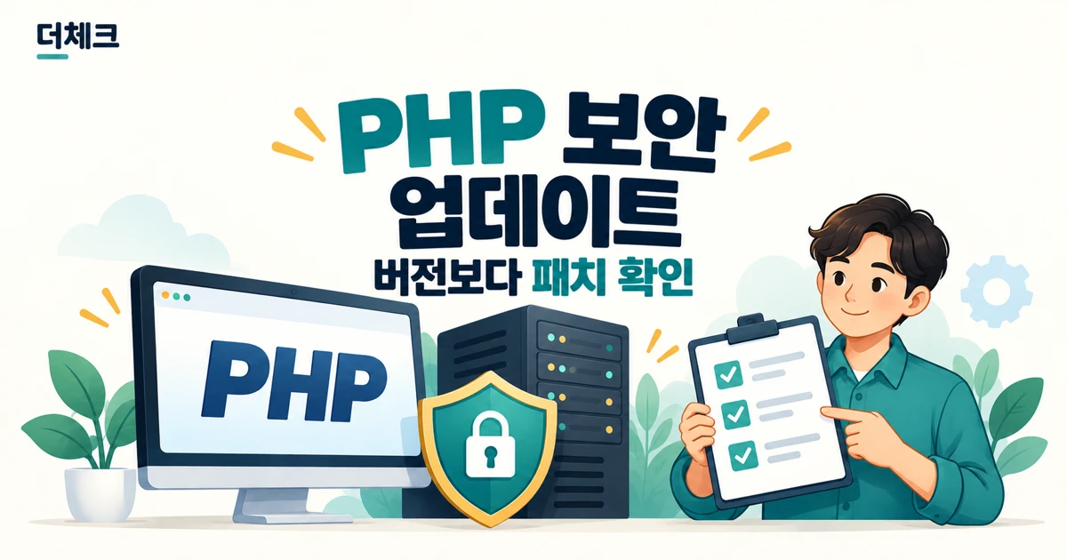 PHP 보안 업데이트를 위해 호스팅 패치 상태와 점검 목록을 살펴보는 설명 그림