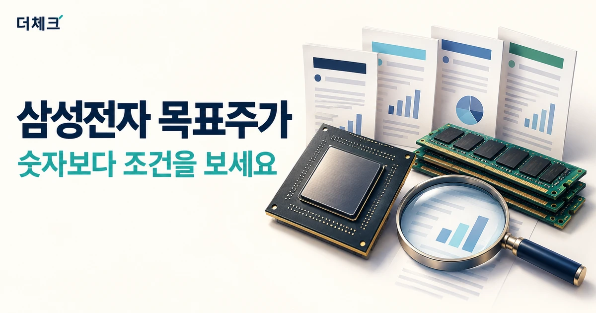 삼성전자 목표주가를 반도체와 리서치 문서로 표현한 더체크 대표 이미지