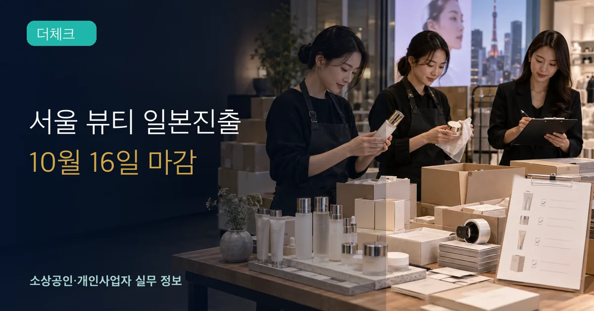 서울 뷰티기업 직원들이 일본 팝업용 화장품 샘플과 포장 목록을 확인하는 장면