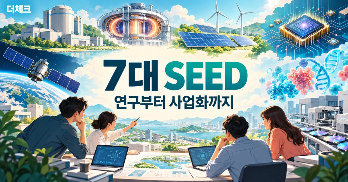 7대 SEED의 연구개발에서 실증·사업화로 이어지는 미래기술 연결을 설명한 그림