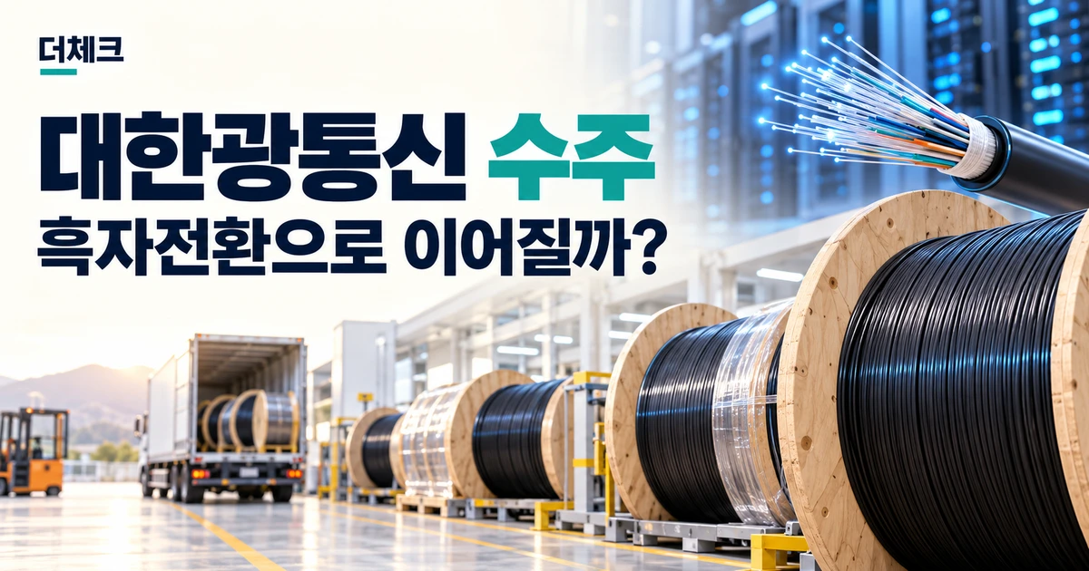 대한광통신 수주와 흑자전환 조건을 표현한 광케이블 릴과 출하 편집 이미지